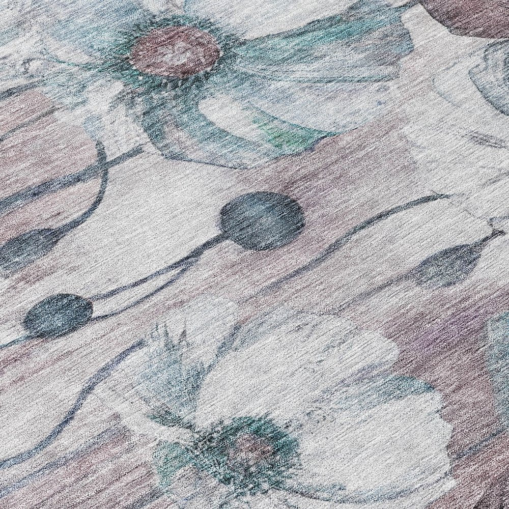9' X 12' Teal Blue Aqua And Ivory Floral Washable Indoor Outdoor Area Rug