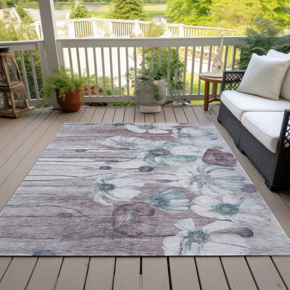 9' X 12' Teal Blue Aqua And Ivory Floral Washable Indoor Outdoor Area Rug