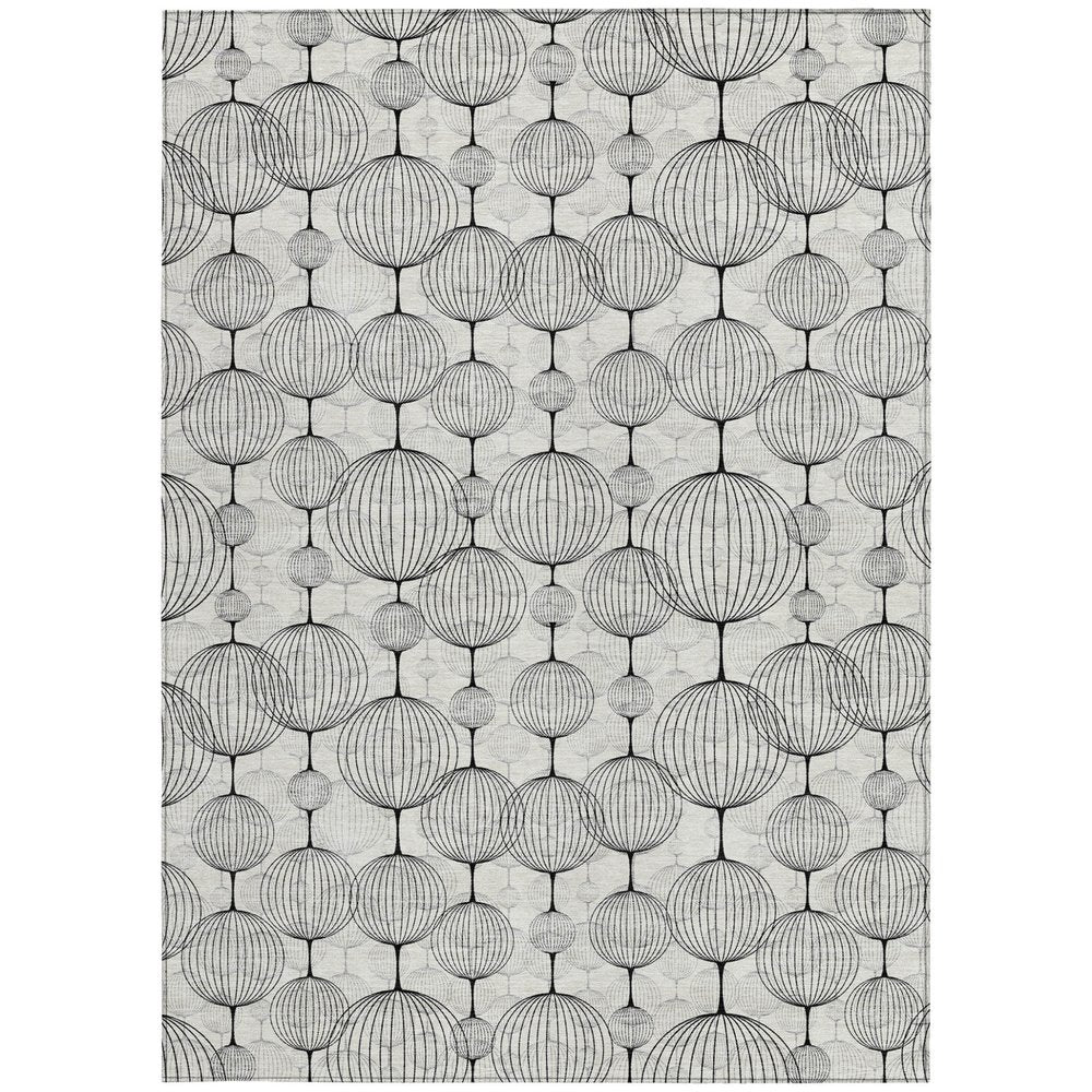 9' X 12' White Gray And Silver Geometric Washable Indoor Outdoor Area Rug