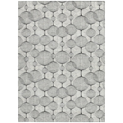 9' X 12' White Gray And Silver Geometric Washable Indoor Outdoor Area Rug