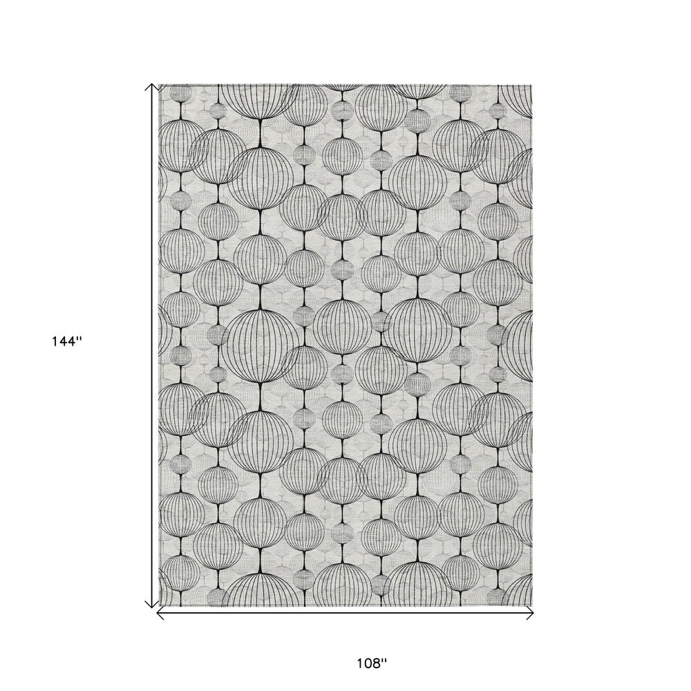 9' X 12' White Gray And Silver Geometric Washable Indoor Outdoor Area Rug