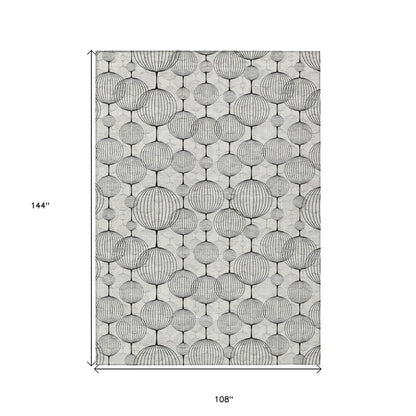9' X 12' White Gray And Silver Geometric Washable Indoor Outdoor Area Rug