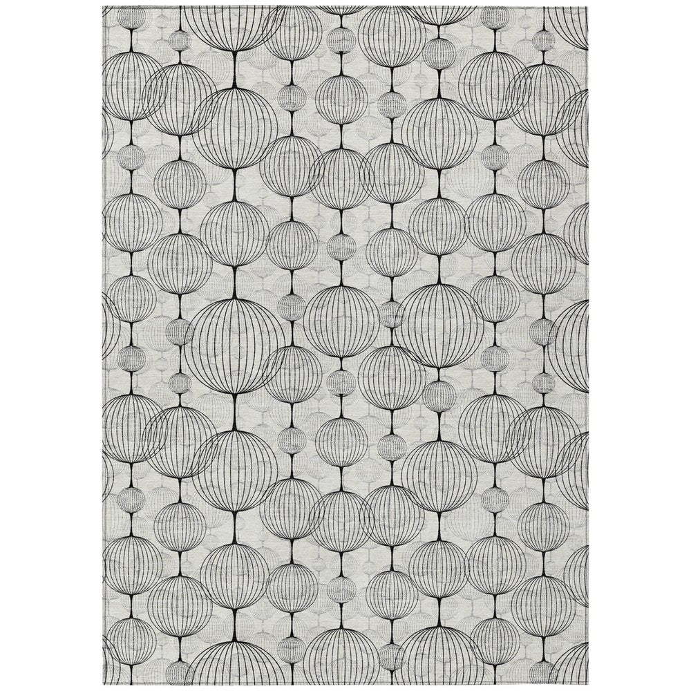 9' X 12' White Gray And Silver Geometric Washable Indoor Outdoor Area Rug
