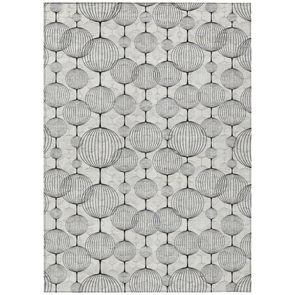 9' X 12' White Gray And Silver Geometric Washable Indoor Outdoor Area Rug
