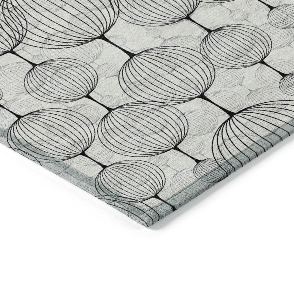 9' X 12' White Gray And Silver Geometric Washable Indoor Outdoor Area Rug