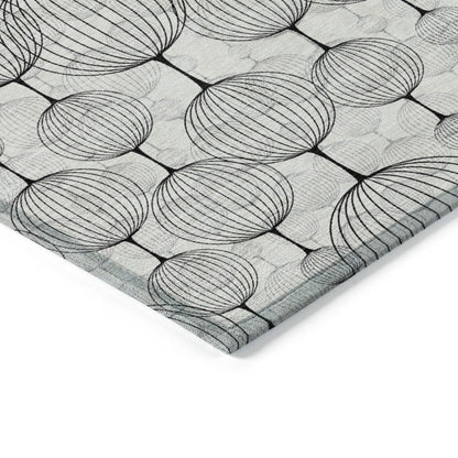 9' X 12' White Gray And Silver Geometric Washable Indoor Outdoor Area Rug