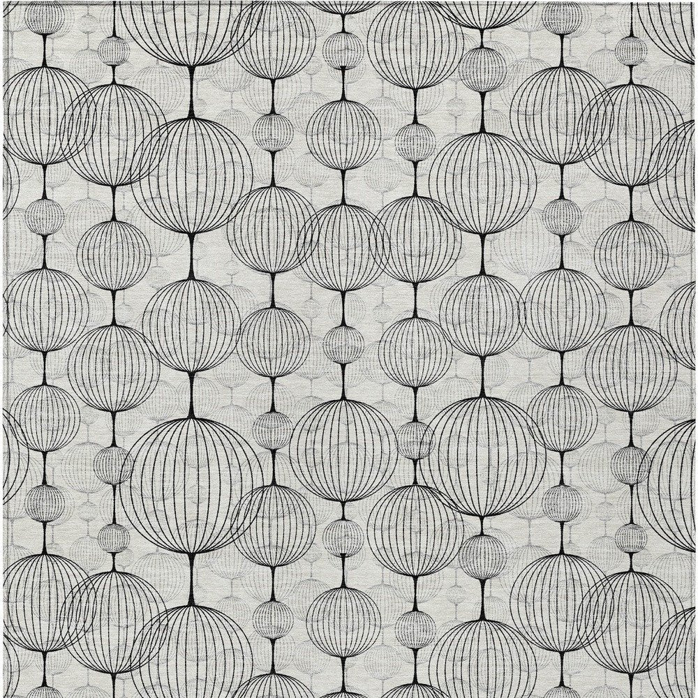 9' X 12' White Gray And Silver Geometric Washable Indoor Outdoor Area Rug
