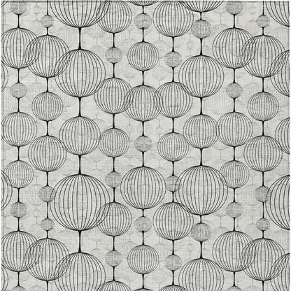 9' X 12' White Gray And Silver Geometric Washable Indoor Outdoor Area Rug