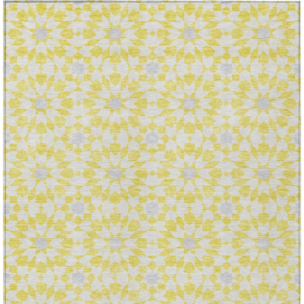 9' X 12' Yellow Ivory And Gray Floral Medallion Washable Indoor Outdoor Area Rug