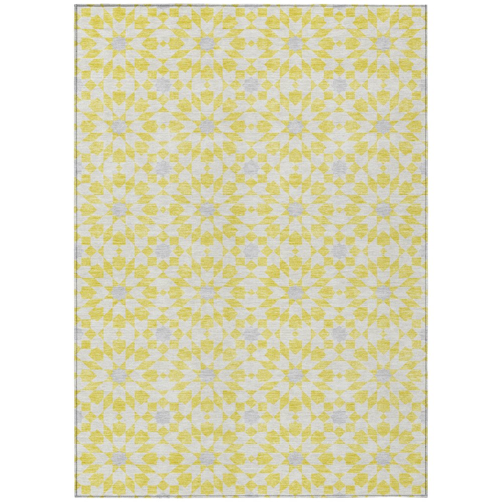 9' X 12' Yellow Ivory And Gray Floral Medallion Washable Indoor Outdoor Area Rug