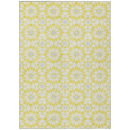 9' X 12' Yellow Ivory And Gray Floral Medallion Washable Indoor Outdoor Area Rug