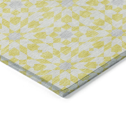 9' X 12' Yellow Ivory And Gray Floral Medallion Washable Indoor Outdoor Area Rug