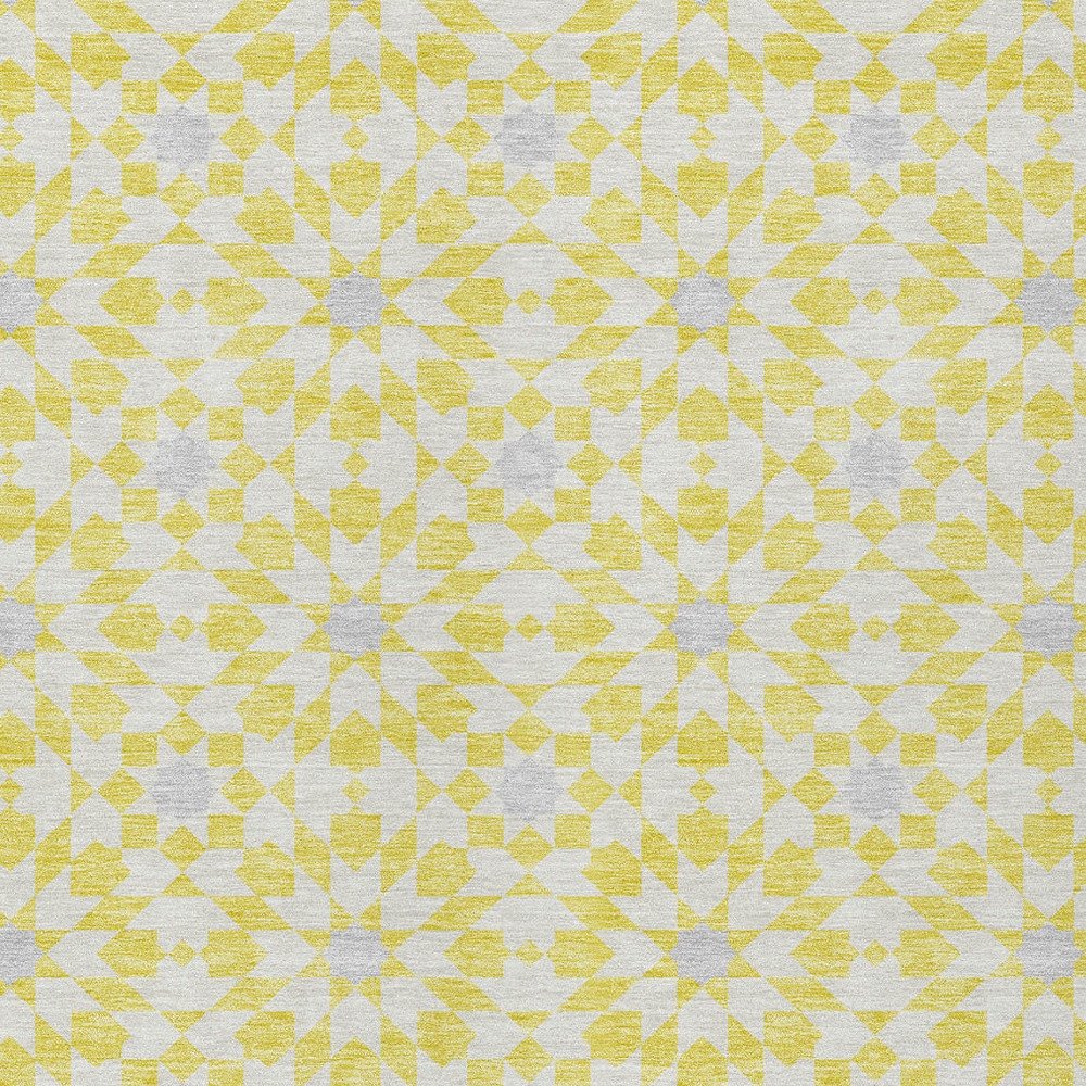 9' X 12' Yellow Ivory And Gray Floral Medallion Washable Indoor Outdoor Area Rug