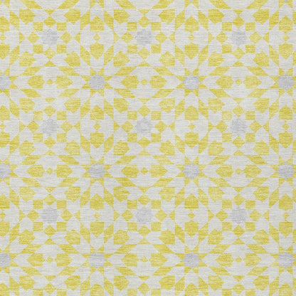 9' X 12' Yellow Ivory And Gray Floral Medallion Washable Indoor Outdoor Area Rug