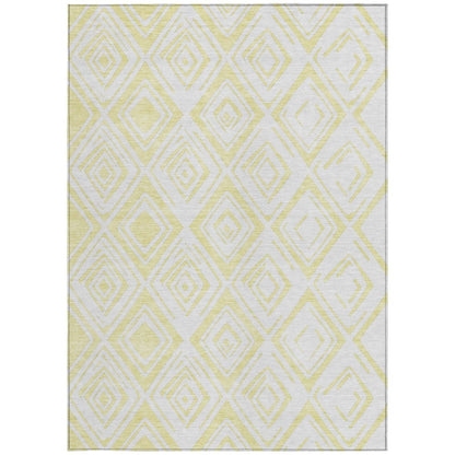 9' X 12' Yellow And Ivory Geometric Washable Indoor Outdoor Area Rug