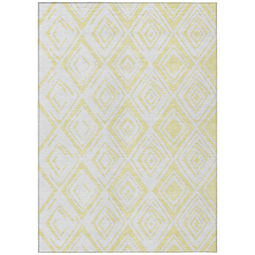 9' X 12' Yellow And Ivory Geometric Washable Indoor Outdoor Area Rug
