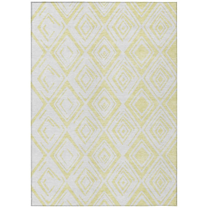 9' X 12' Yellow And Ivory Geometric Washable Indoor Outdoor Area Rug