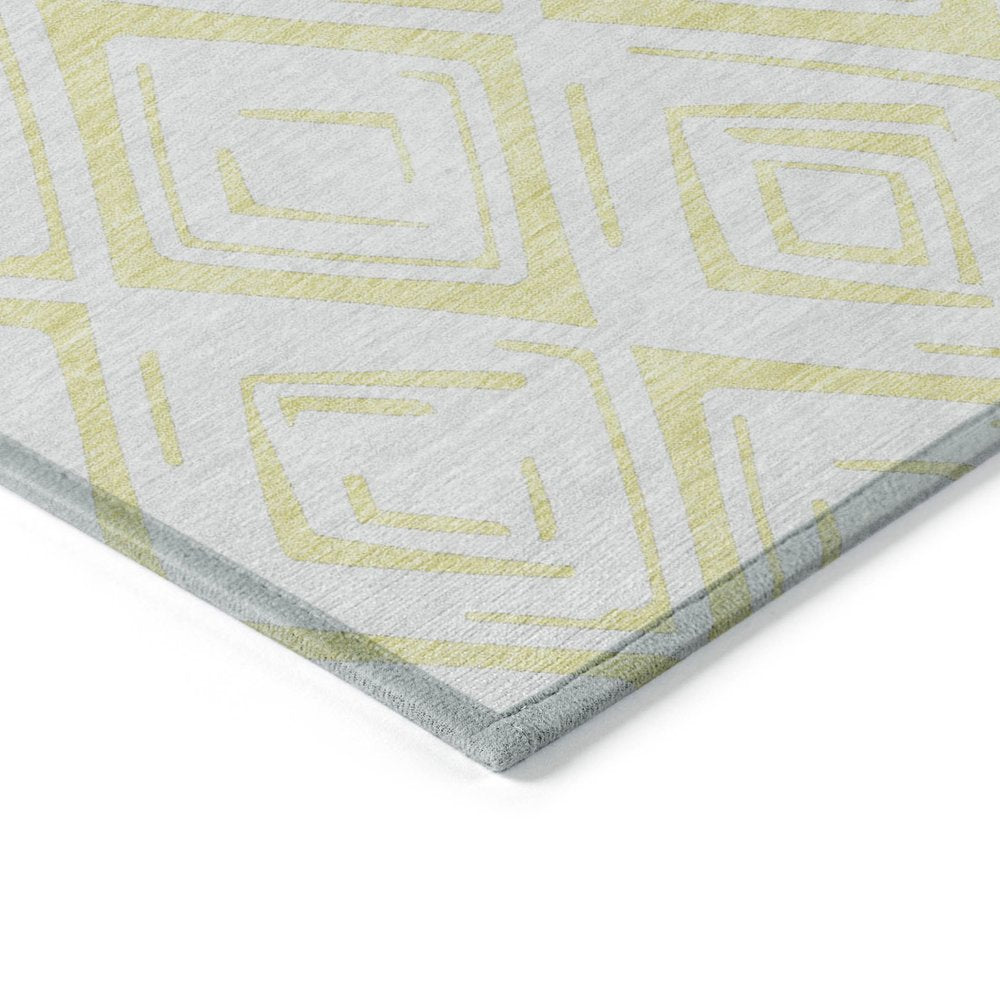 9' X 12' Yellow And Ivory Geometric Washable Indoor Outdoor Area Rug