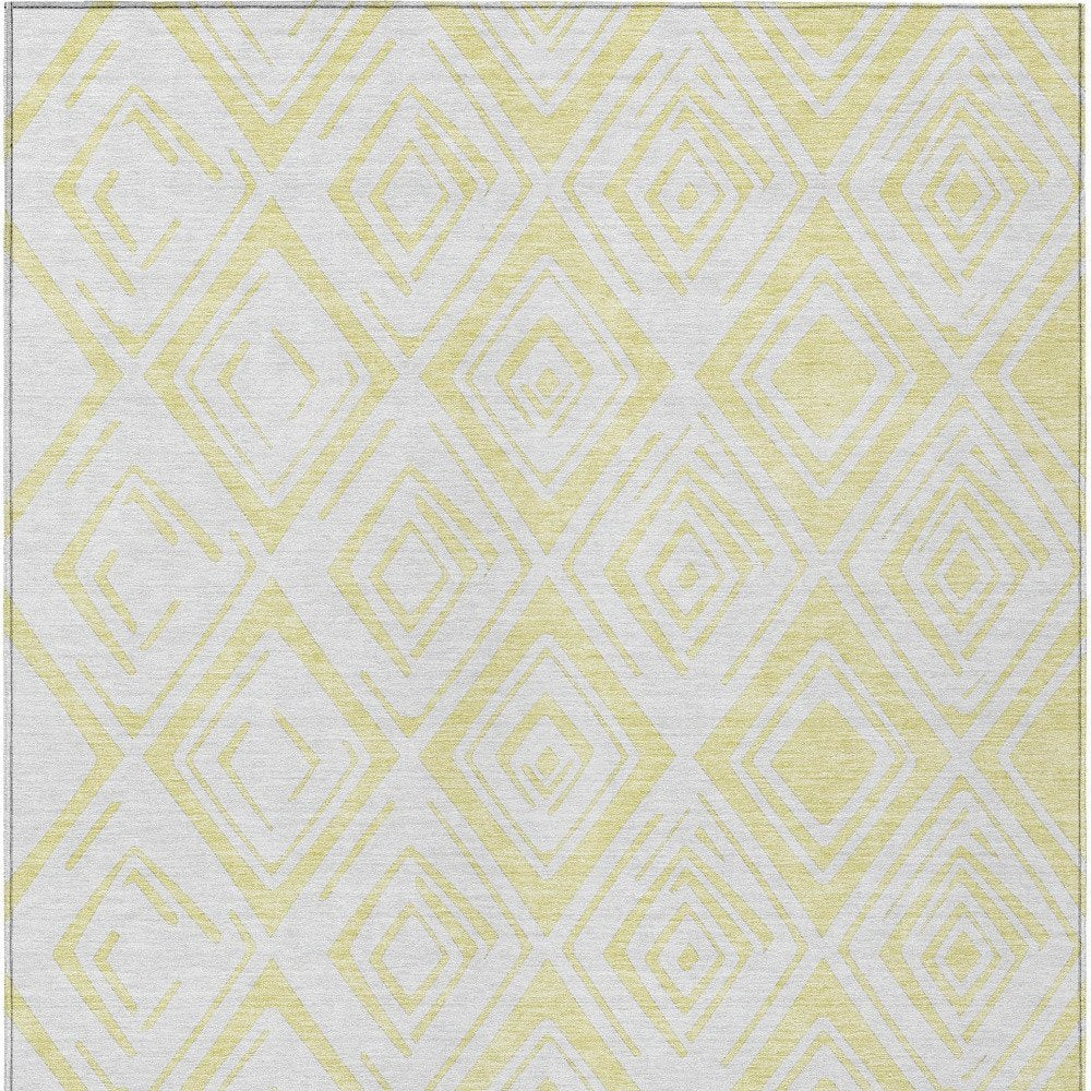 9' X 12' Yellow And Ivory Geometric Washable Indoor Outdoor Area Rug