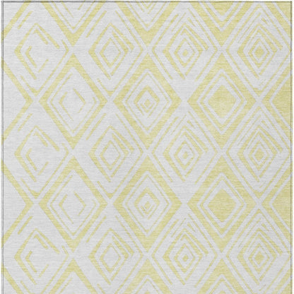 9' X 12' Yellow And Ivory Geometric Washable Indoor Outdoor Area Rug