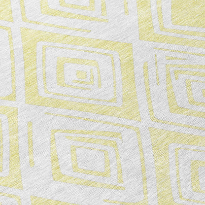 9' X 12' Yellow And Ivory Geometric Washable Indoor Outdoor Area Rug