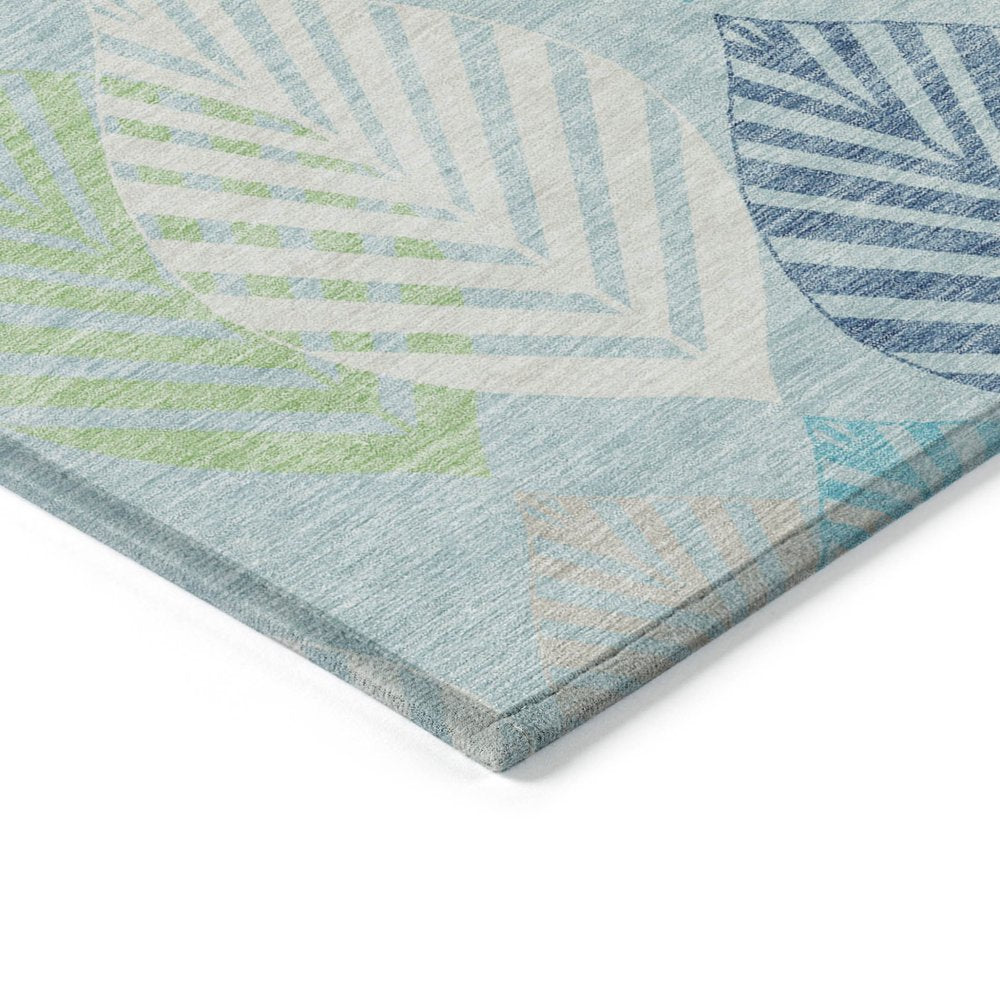 9' X 12' Teal Blue Aqua And Navy Blue Floral Washable Indoor Outdoor Area Rug