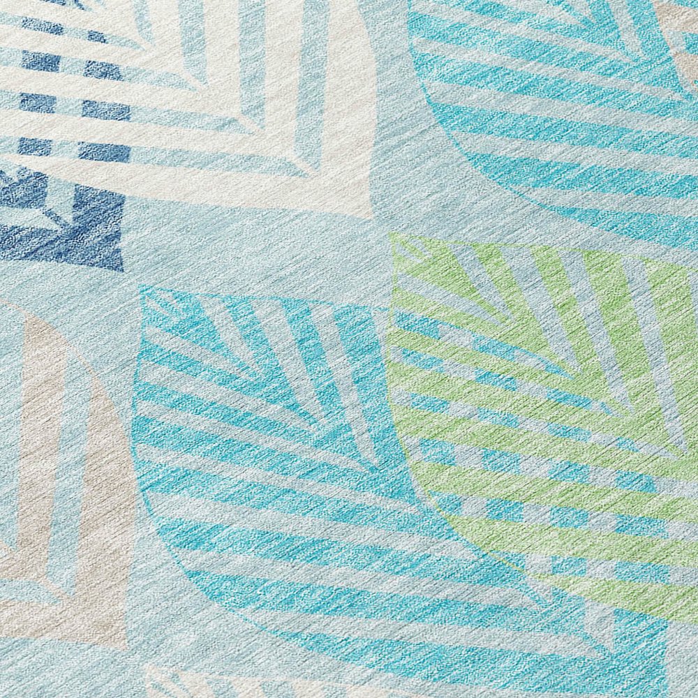 9' X 12' Teal Blue Aqua And Navy Blue Floral Washable Indoor Outdoor Area Rug