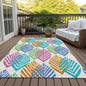 9' X 12' White Orange And Blue Floral Washable Indoor Outdoor Area Rug