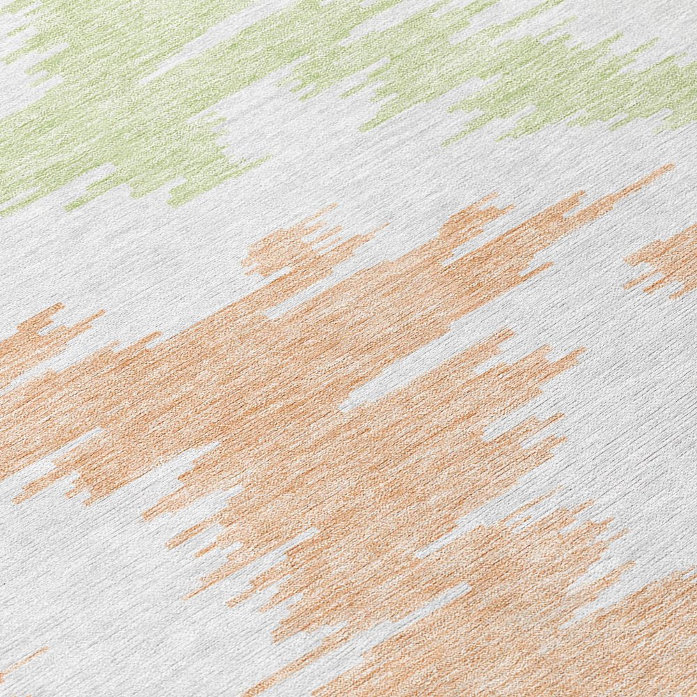 9' X 12' White Sky Blue And Artichoke Green Abstract Washable Indoor Outdoor Area Rug