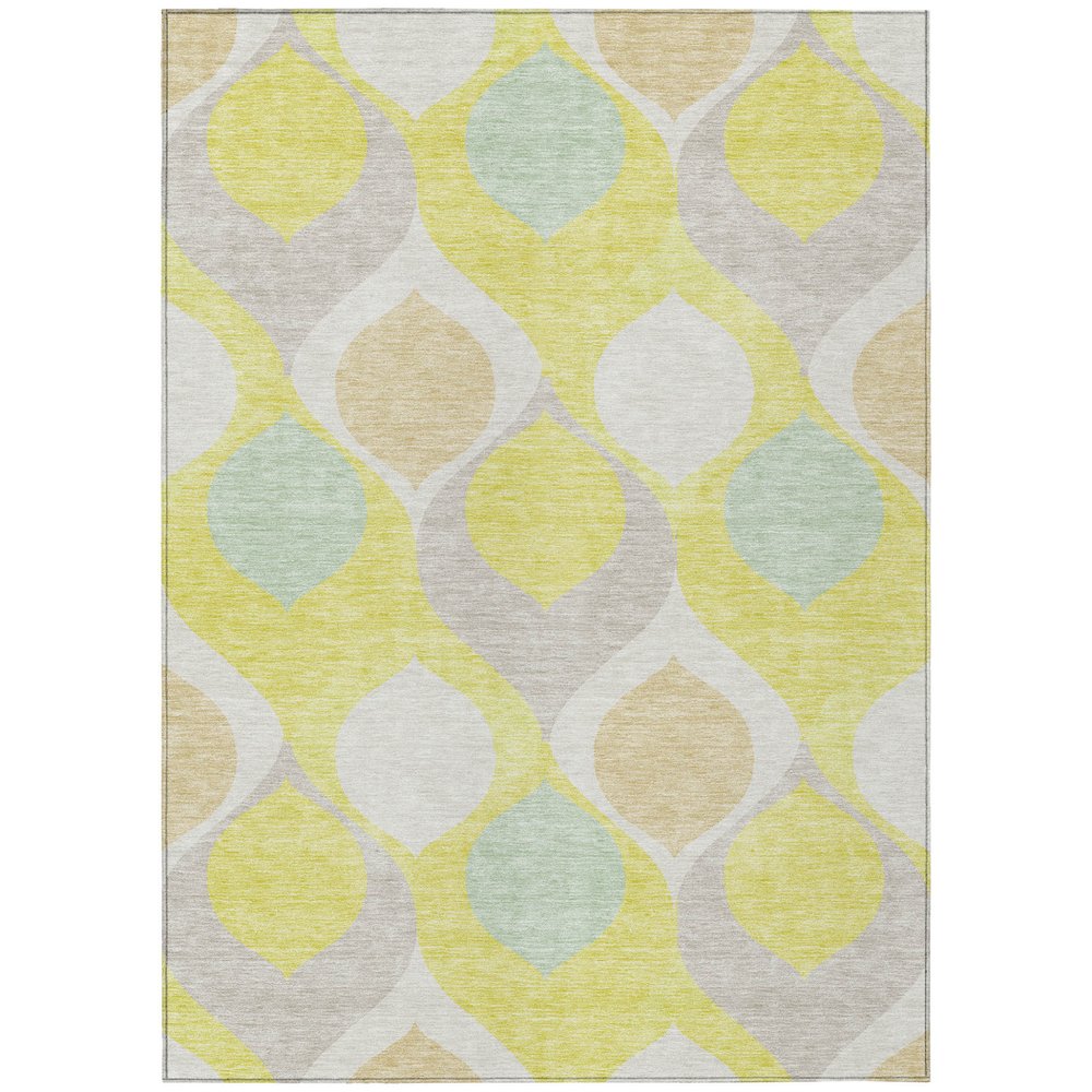 9' X 12' Yellow Mint Green And Beige Ogee Washable Indoor Outdoor Area Rug