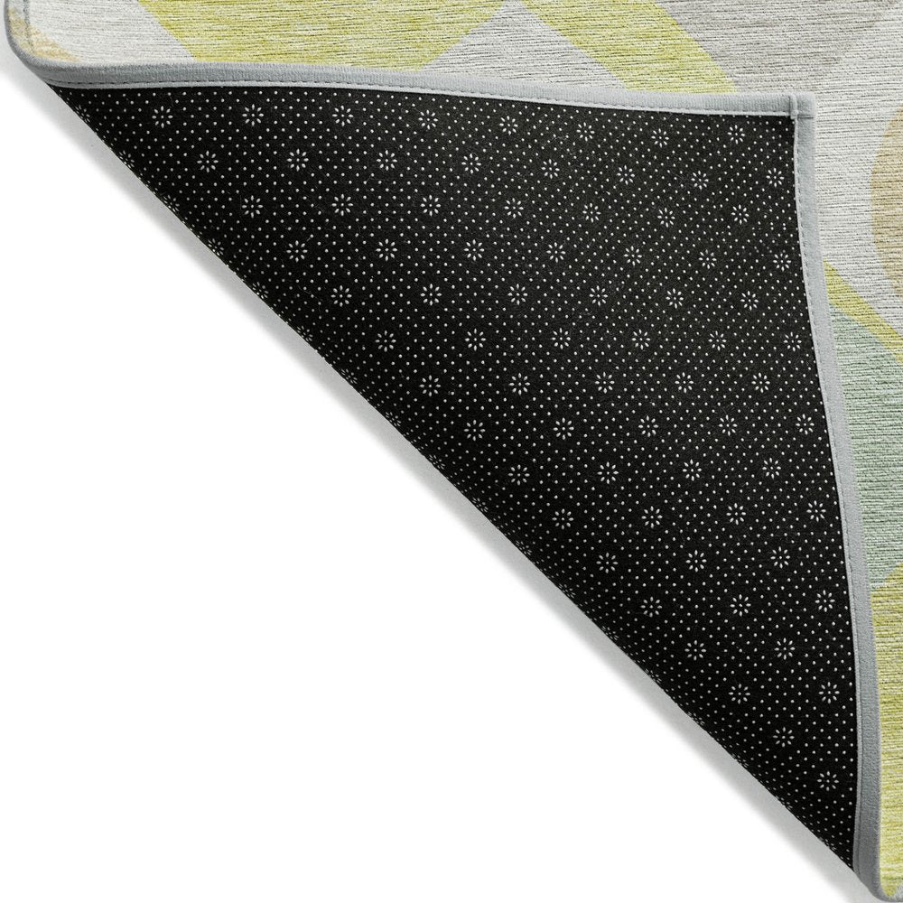 9' X 12' Yellow Mint Green And Beige Ogee Washable Indoor Outdoor Area Rug