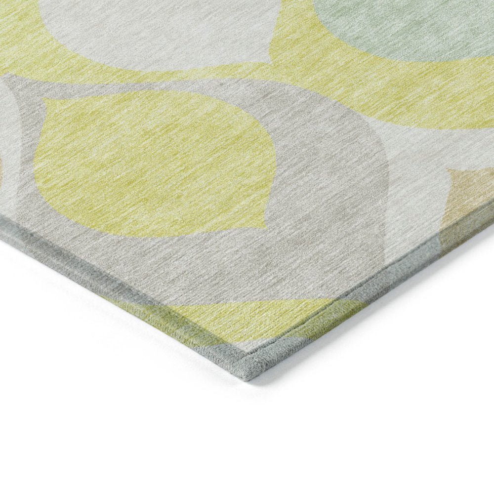 9' X 12' Yellow Mint Green And Beige Ogee Washable Indoor Outdoor Area Rug