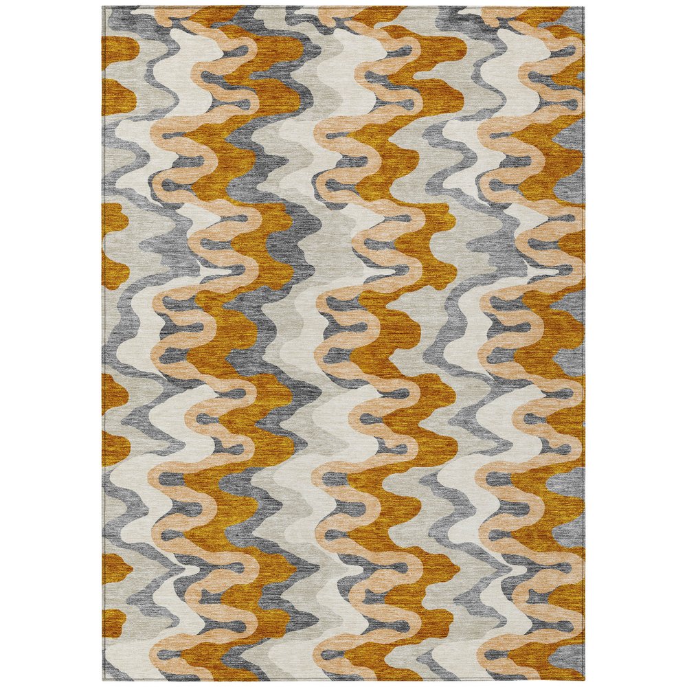 9' X 12' Terra Cotta Copper And Gray Abstract Washable Indoor Outdoor Area Rug