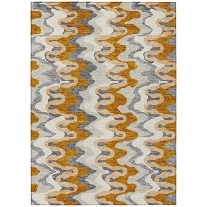 9' X 12' Terra Cotta Copper And Gray Abstract Washable Indoor Outdoor Area Rug