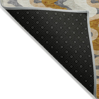 9' X 12' Terra Cotta Copper And Gray Abstract Washable Indoor Outdoor Area Rug