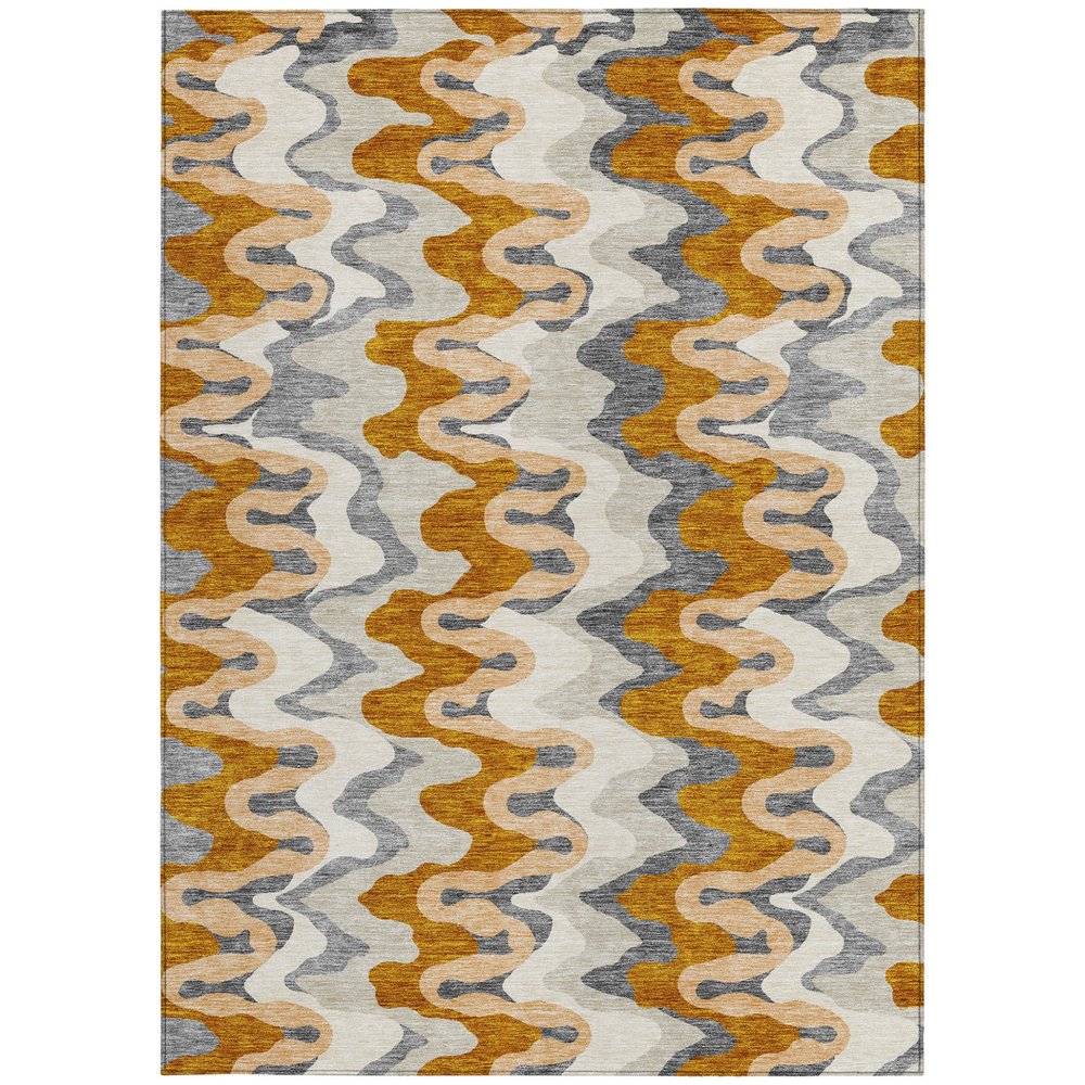 9' X 12' Terra Cotta Copper And Gray Abstract Washable Indoor Outdoor Area Rug