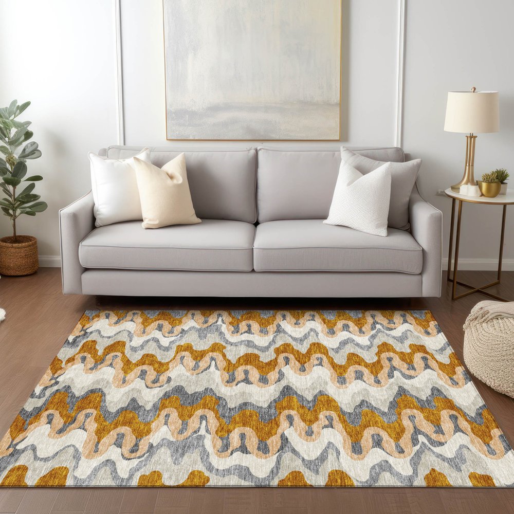 9' X 12' Terra Cotta Copper And Gray Abstract Washable Indoor Outdoor Area Rug