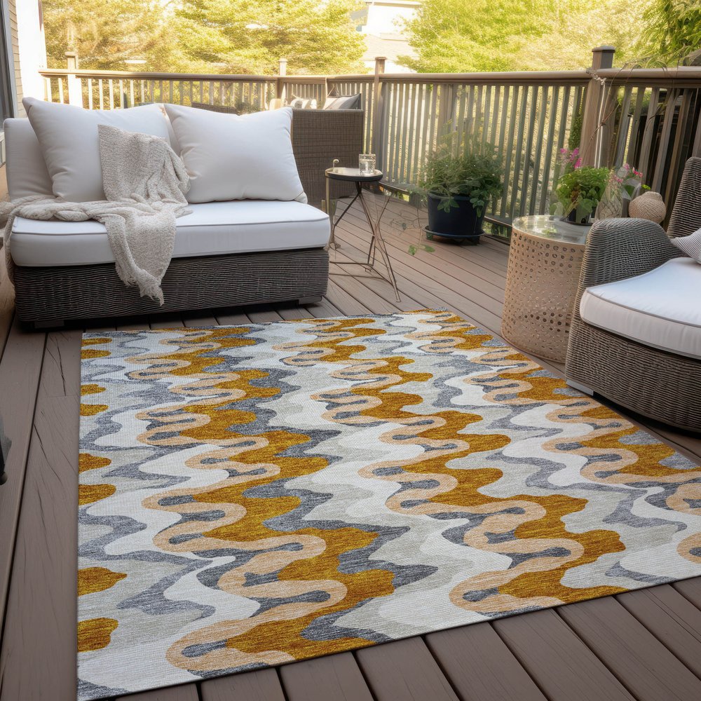 9' X 12' Terra Cotta Copper And Gray Abstract Washable Indoor Outdoor Area Rug