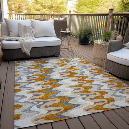 9' X 12' Terra Cotta Copper And Gray Abstract Washable Indoor Outdoor Area Rug