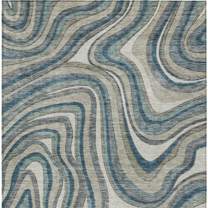 9' X 12' Teal Blue Gray And Taupe Abstract Washable Indoor Outdoor Area Rug