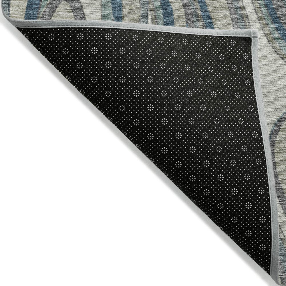9' X 12' Teal Blue Gray And Taupe Abstract Washable Indoor Outdoor Area Rug