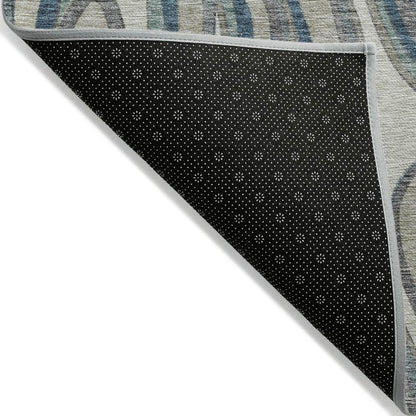 9' X 12' Teal Blue Gray And Taupe Abstract Washable Indoor Outdoor Area Rug