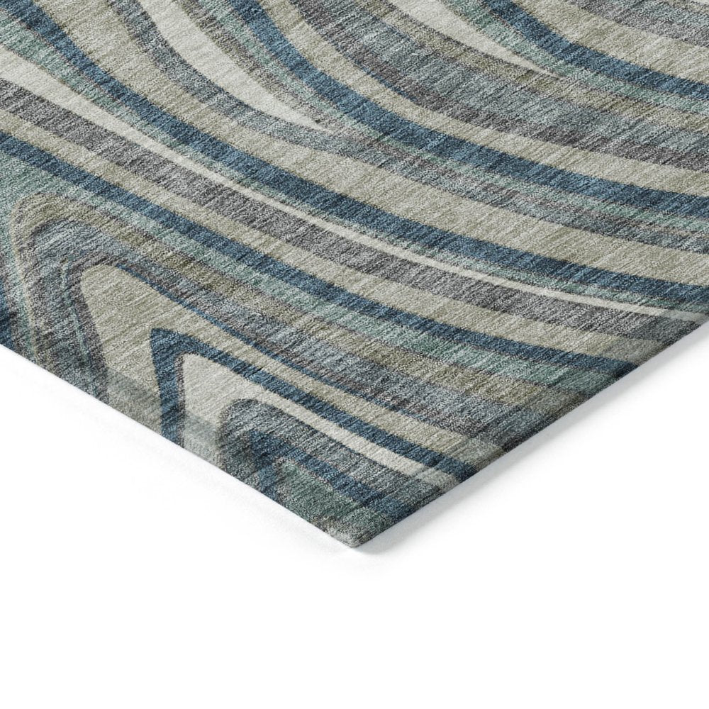 9' X 12' Teal Blue Gray And Taupe Abstract Washable Indoor Outdoor Area Rug