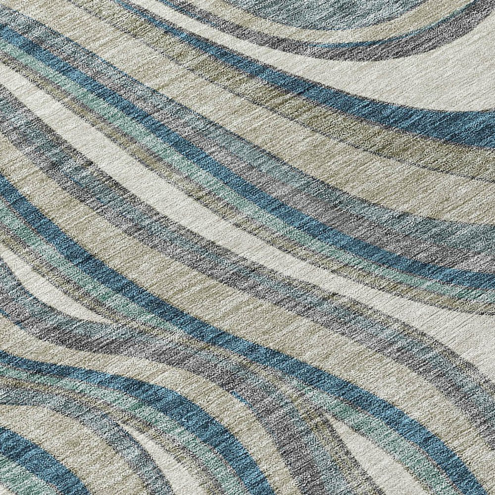9' X 12' Teal Blue Gray And Taupe Abstract Washable Indoor Outdoor Area Rug