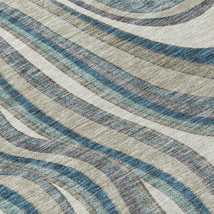 9' X 12' Teal Blue Gray And Taupe Abstract Washable Indoor Outdoor Area Rug