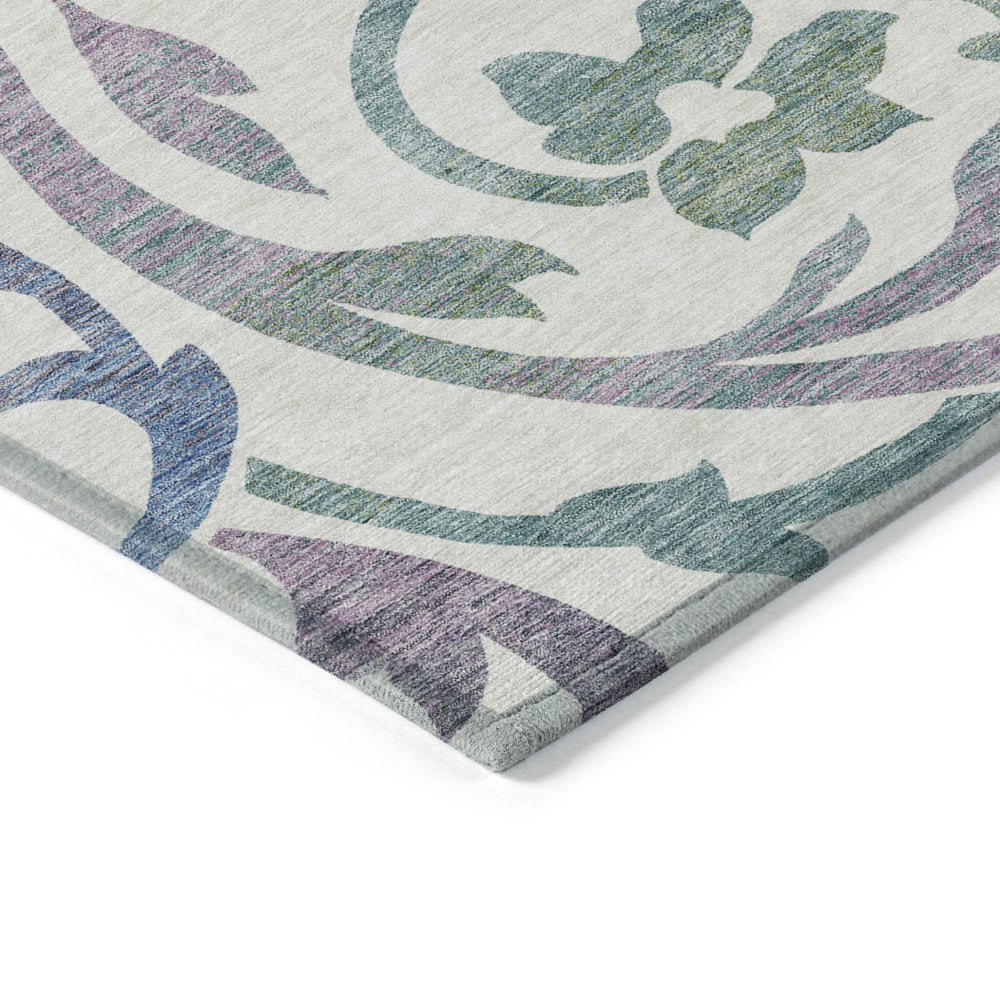 9' X 12' White Purple And Sage Floral Washable Indoor Outdoor Area Rug