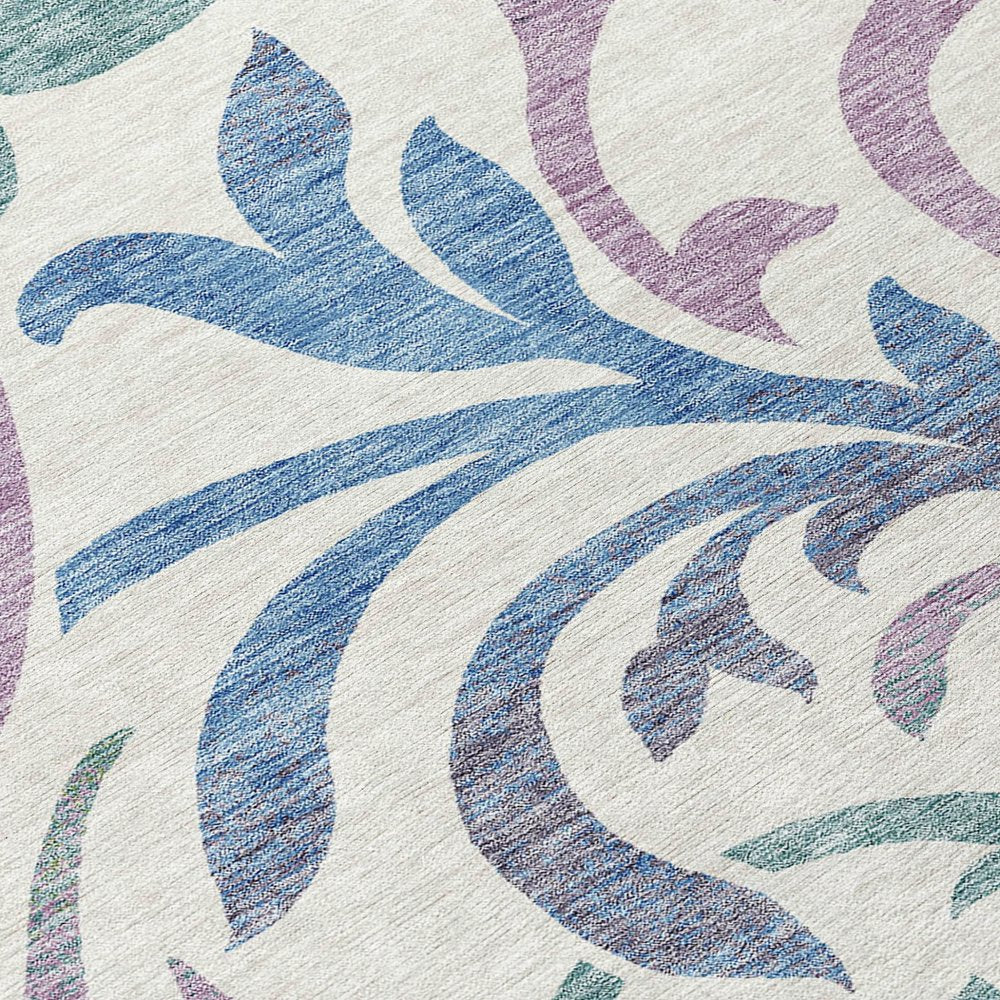 9' X 12' White Purple And Sage Floral Washable Indoor Outdoor Area Rug