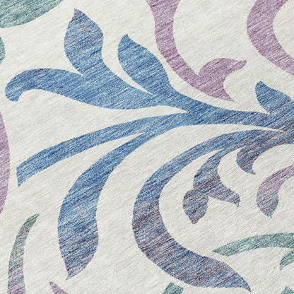 9' X 12' White Purple And Sage Floral Washable Indoor Outdoor Area Rug