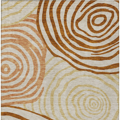 9' X 12' Terra Cotta Copper And Gold Abstract Washable Indoor Outdoor Area Rug