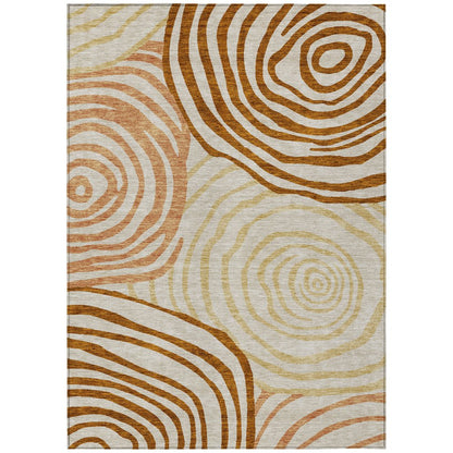 9' X 12' Terra Cotta Copper And Gold Abstract Washable Indoor Outdoor Area Rug